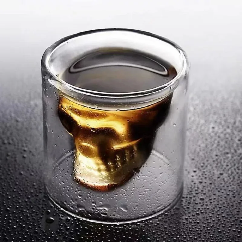 250ml Double-layered Transparent Skull Head Coffee Mug Crystal Glass Cup for Home Bar Club Whiskey Tequila Wine Vodka and Beer