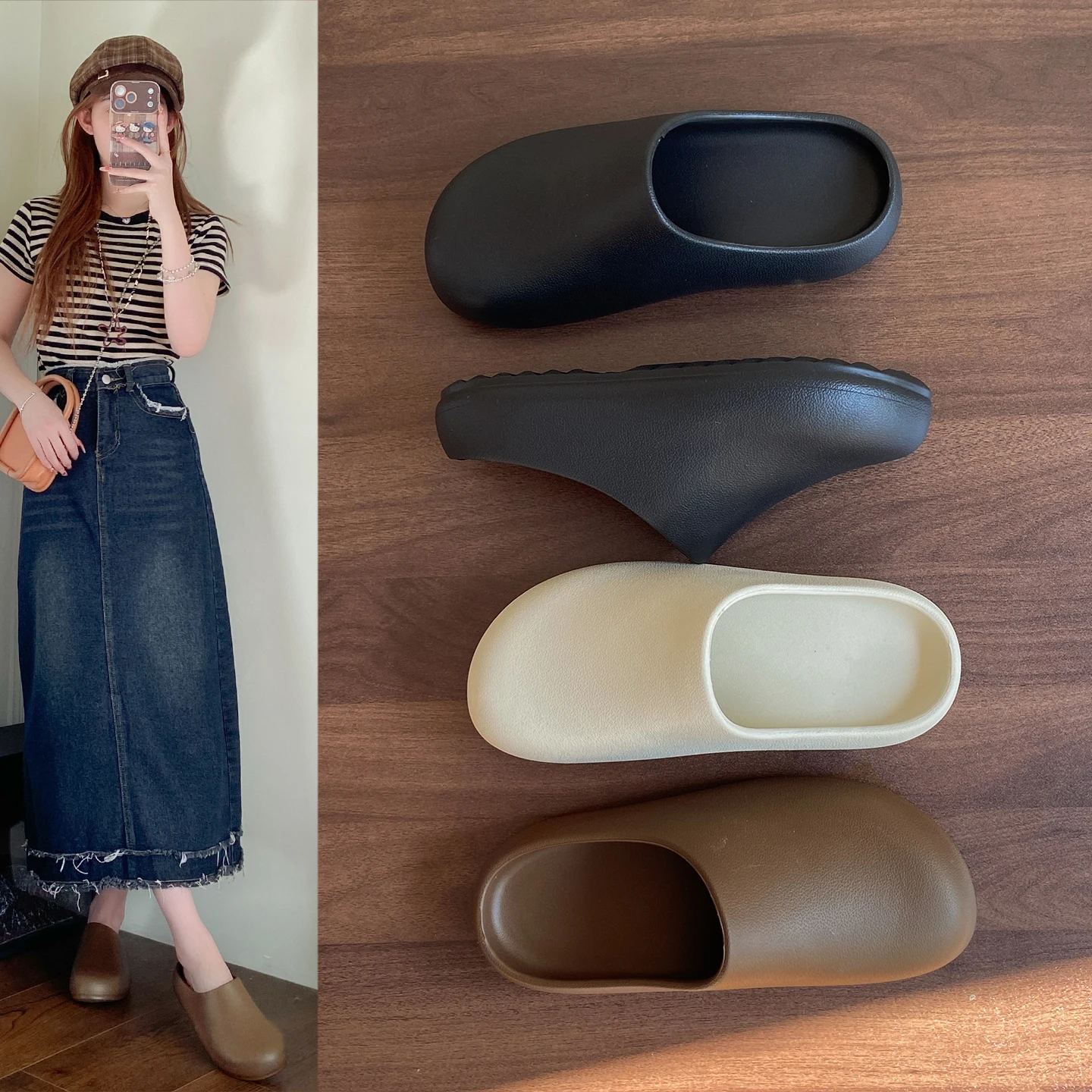 

Women's Thick Sole Slippers Soft Bottom Non-Slip Chef Shoes Indoor Outdoor Lightweight Wear-Resistant Closed Toe Half Slippers