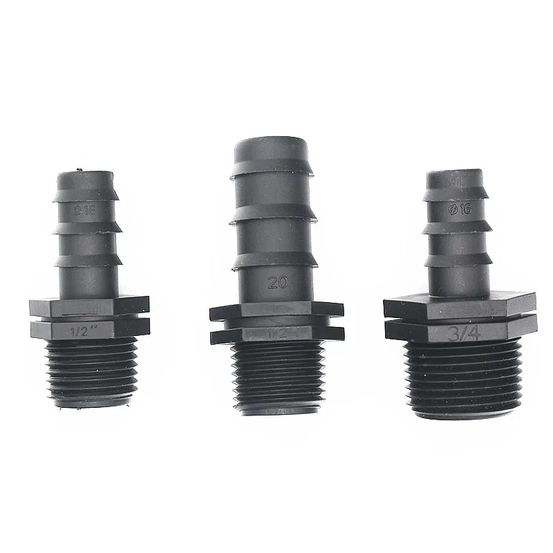 

20pcs Dn16 Dn20 x 1/2" 3/4" Male Thread Connectors Barb Adaptor Poly Hose Barbed Connector Micro Irrigation Drip Fittings