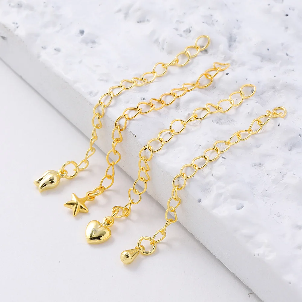 5pcs Hot Selling Color Preserving Pentagram Extension Chain DIY Love Tail Chain Water Droplet Bracelet Pendant Accessories