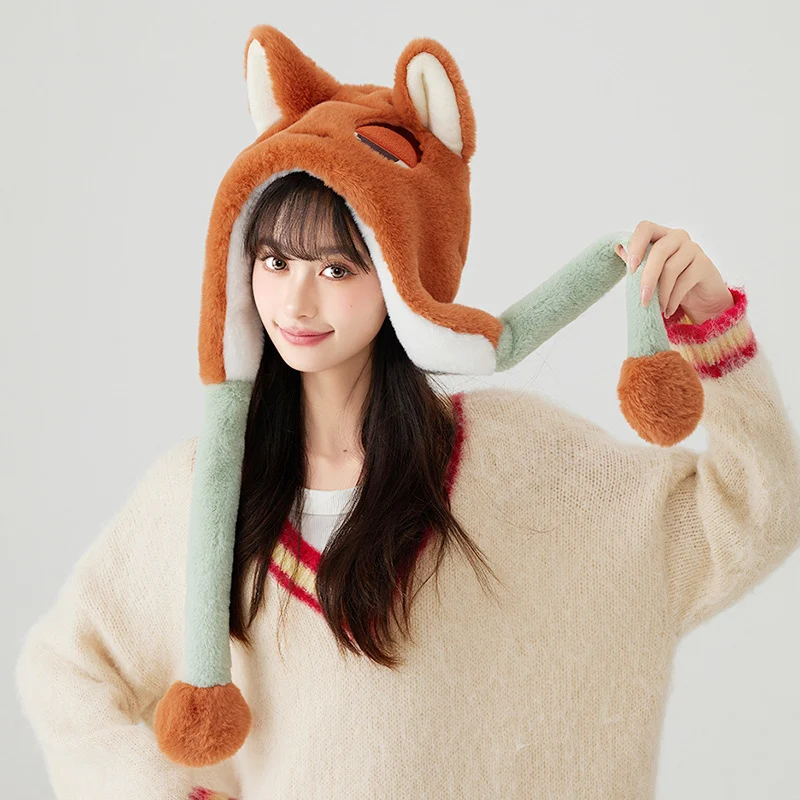 Забавная шапка Disney Zootopia, женская зимняя шапка, плюшевая шапка для защиты ушей Judith Nick, мультяшная шапка для защиты ушей, рождественские подарки