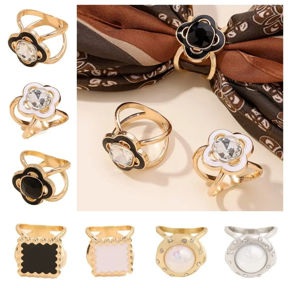 Pearl Silk Scarf Buckle Women Coat Belt Buckles Clothing Corner Knotted Waist Adjustment Fixed Snap Clover Shawl Ring Clip