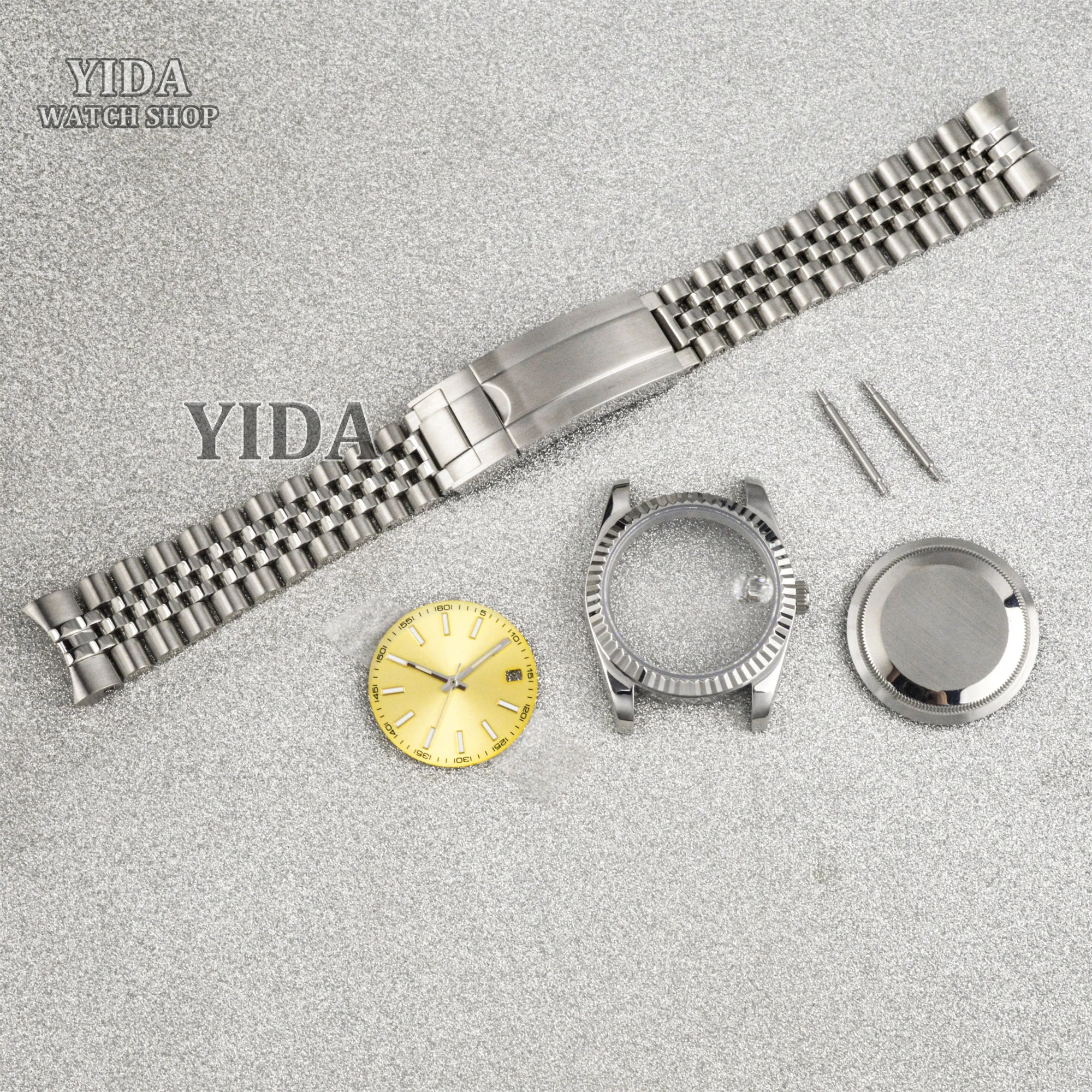 Obudowa zegarka NH35 36/39mm Zielona Luminescencyjna Tarcza Wskazówki Srebrny Pasek ze Stali Nierdzewnej Do Mechanizmu Automatycznego NH36 Mod Datejust