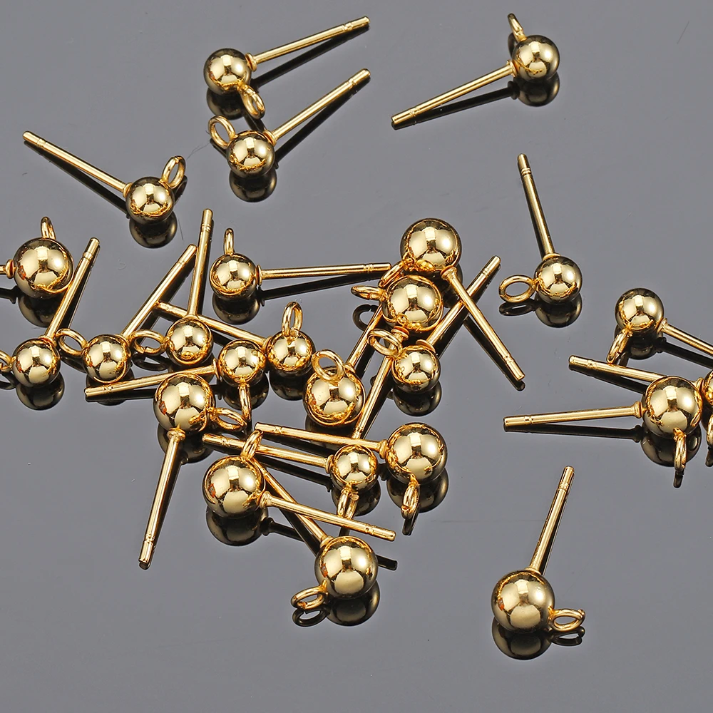 

20pcs 100pcs Stainless Steel Round Ball Ear Post Studs Ear Backs with Open Rings Stud Earrings Base DIY Jewelry Making Wholesale