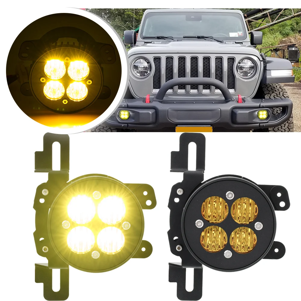 2PCS amber LED Fog Light Driving Light headlight assembly For Jeep Wrangler JK 2013-2018 JL Gladiator JT w/ Metal Bumper