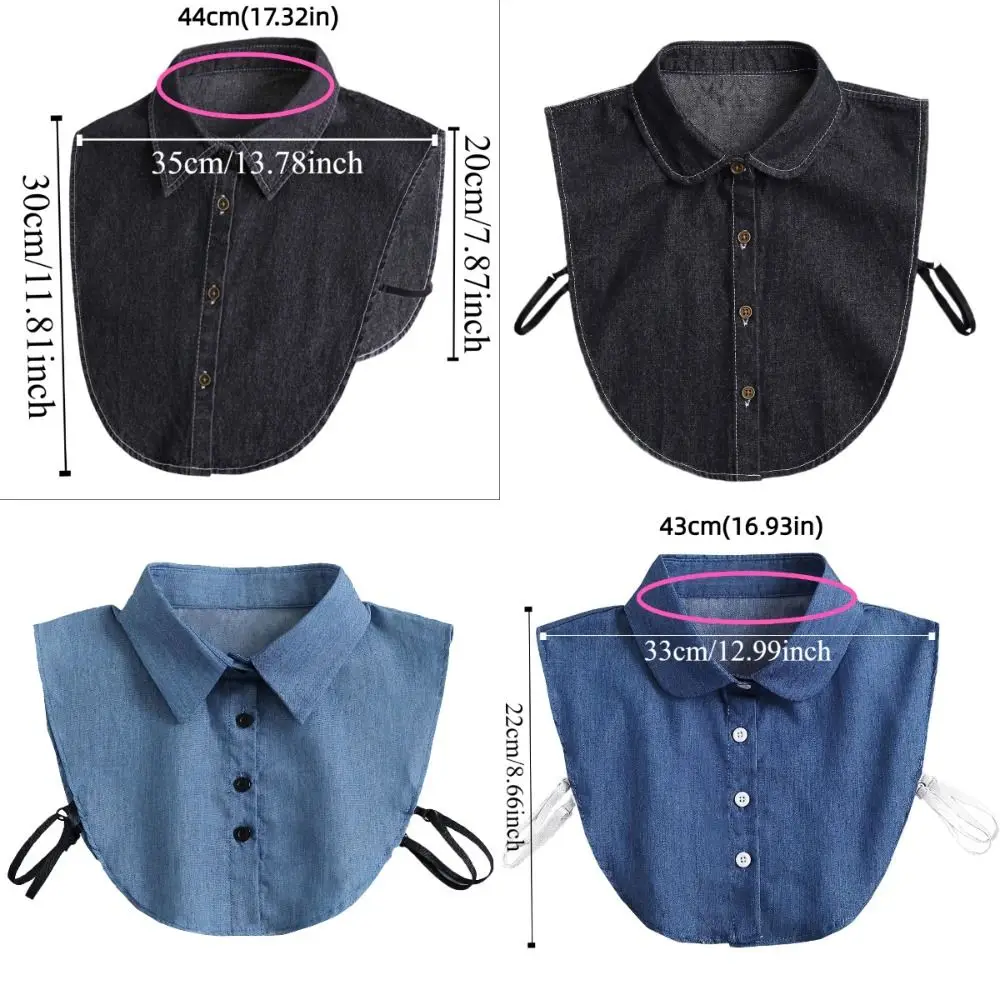 Retro Verstellbare Träger Denim-Kragen im koreanischen Stil, abnehmbarer Rundhalskragen, einfarbig, vielseitiger Hemdkragen für Damen – Detail 1