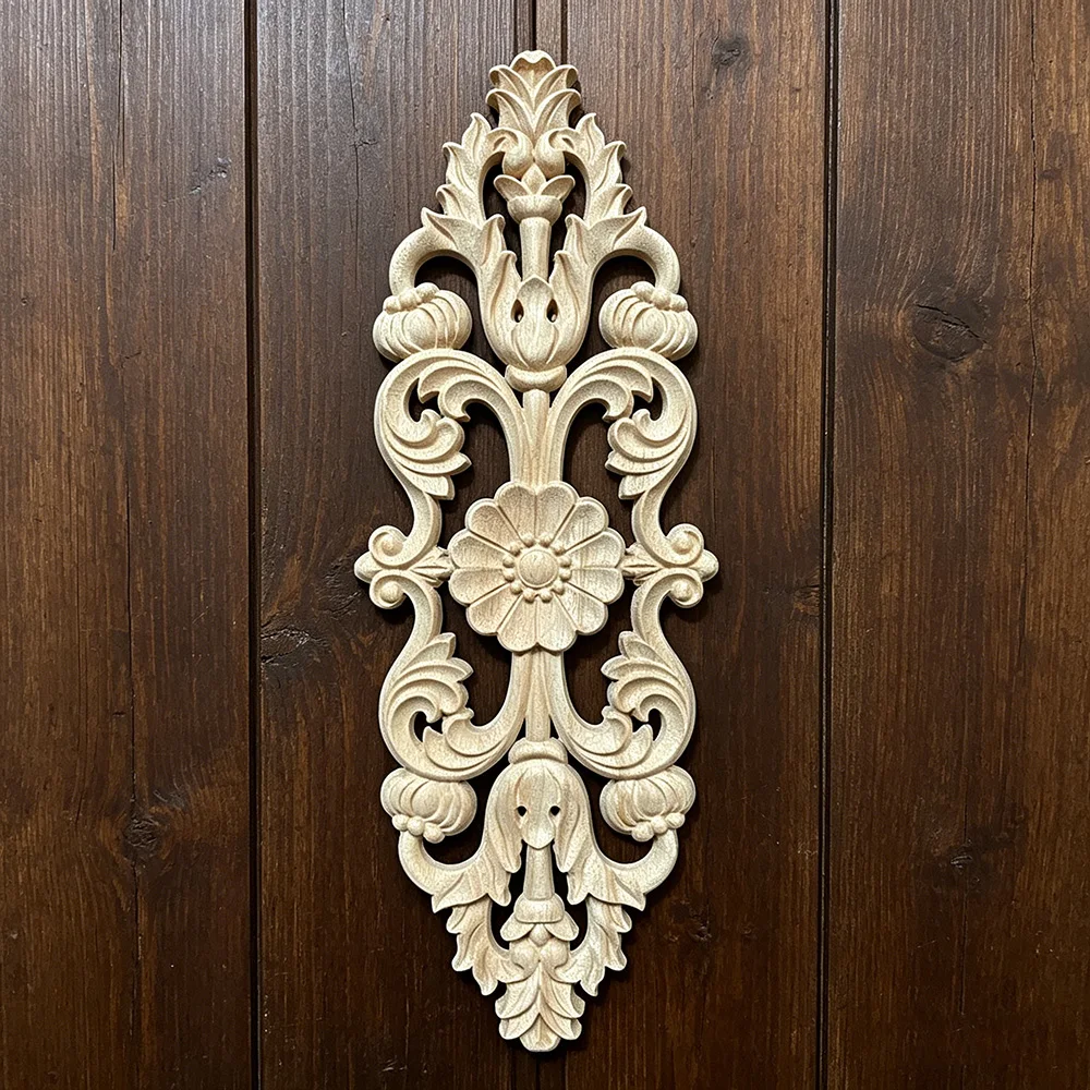 

Woodcarving Flower Floral Carved Corner Appliques Wooden Crafts Unpainted DIY Furniture Accessories Door Home Decor
