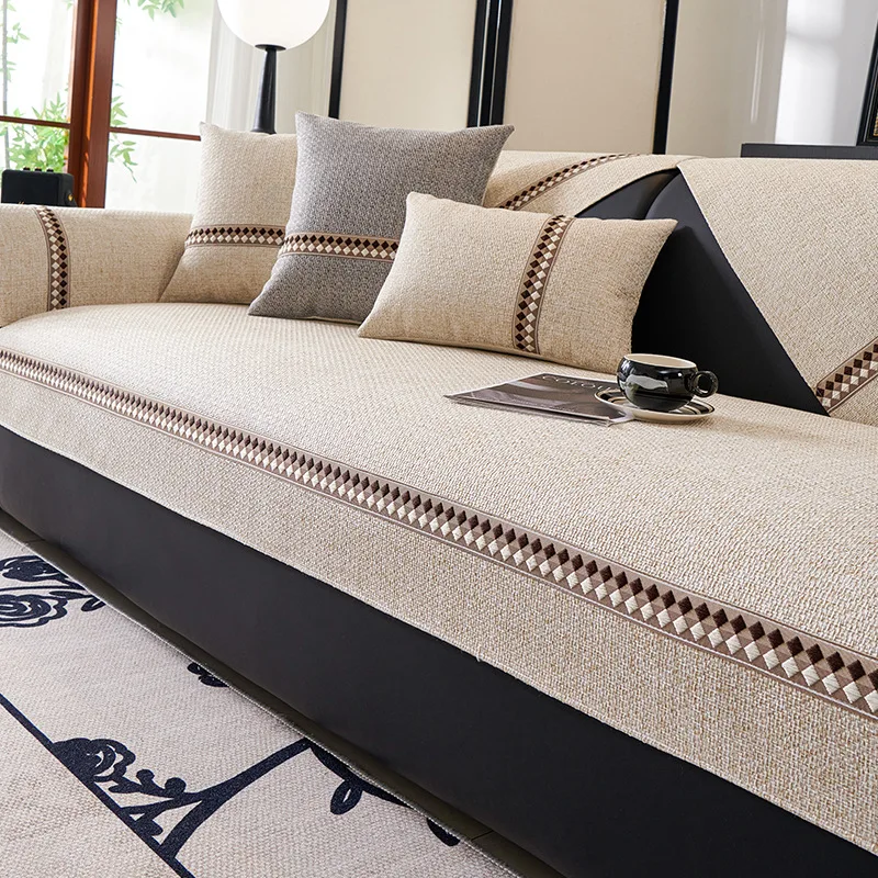 

Cotton Linen Sofa Towel Solid Sofa Mat Four Seasons Universal Sofas Pad for Living Room Anti-Slip Couch Cushion Luxury S133