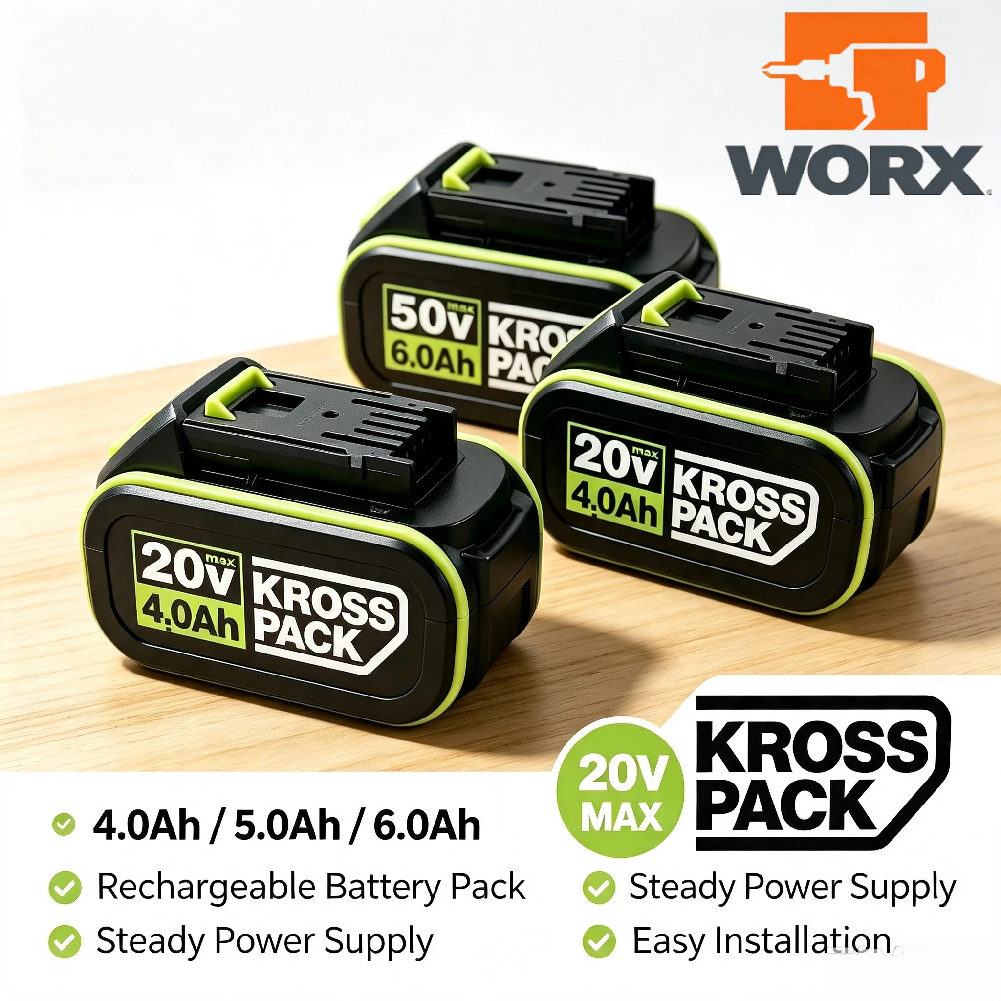 WORX 20V 6.0Ah  Lithium Battery WA3027 Compatible Dustproof Shock Resistant For Building Site Drilling Cutting Power Tools