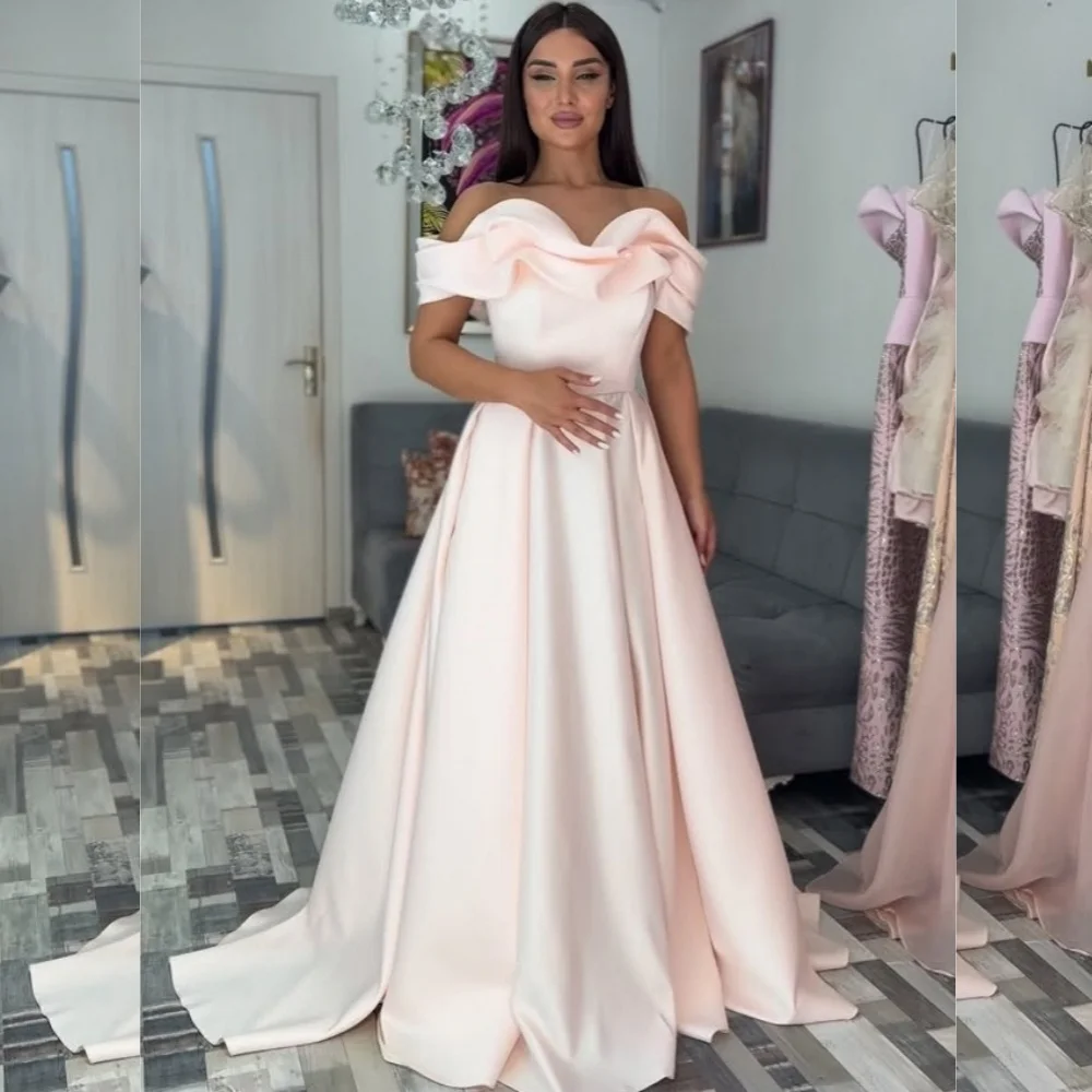 

Индивидуальные современные стильные шармезные плиссированные длинные платья трапециевидной формы с открытыми плечами, доступны размеры на заказ