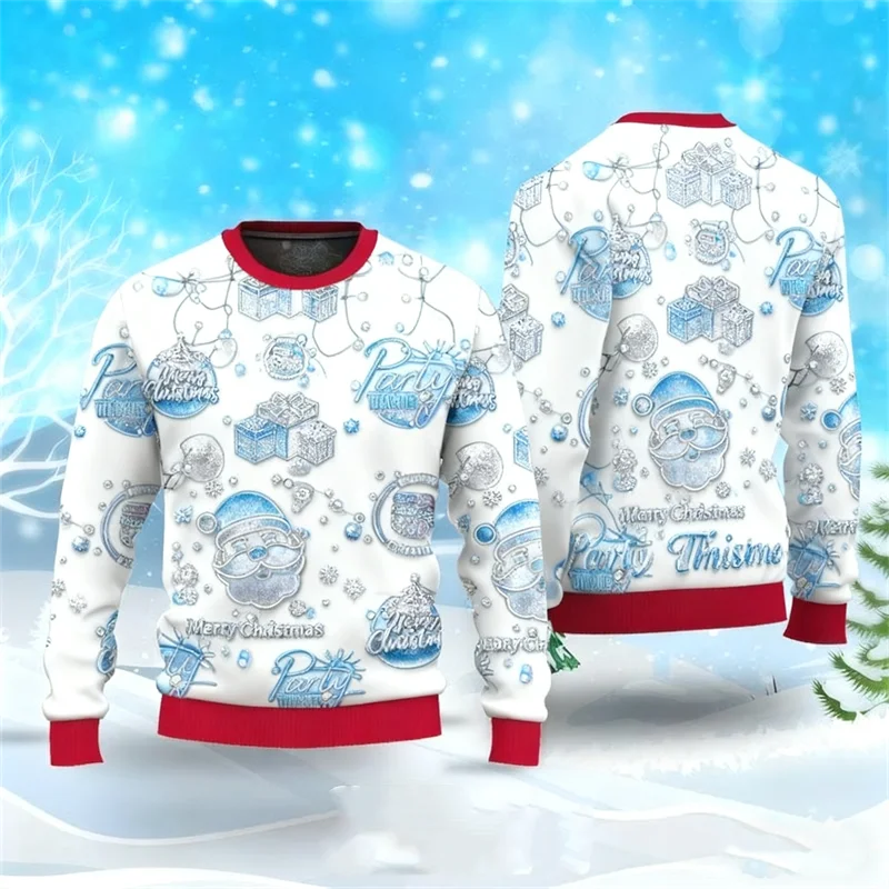 موضة ضوء النيون الرسم القبيح عيد الميلاد سترة للرجال العصرية الشارع الشهير ثلاثية الأبعاد مطبوعة بلوزات عادية المتضخم البلوفرات #1