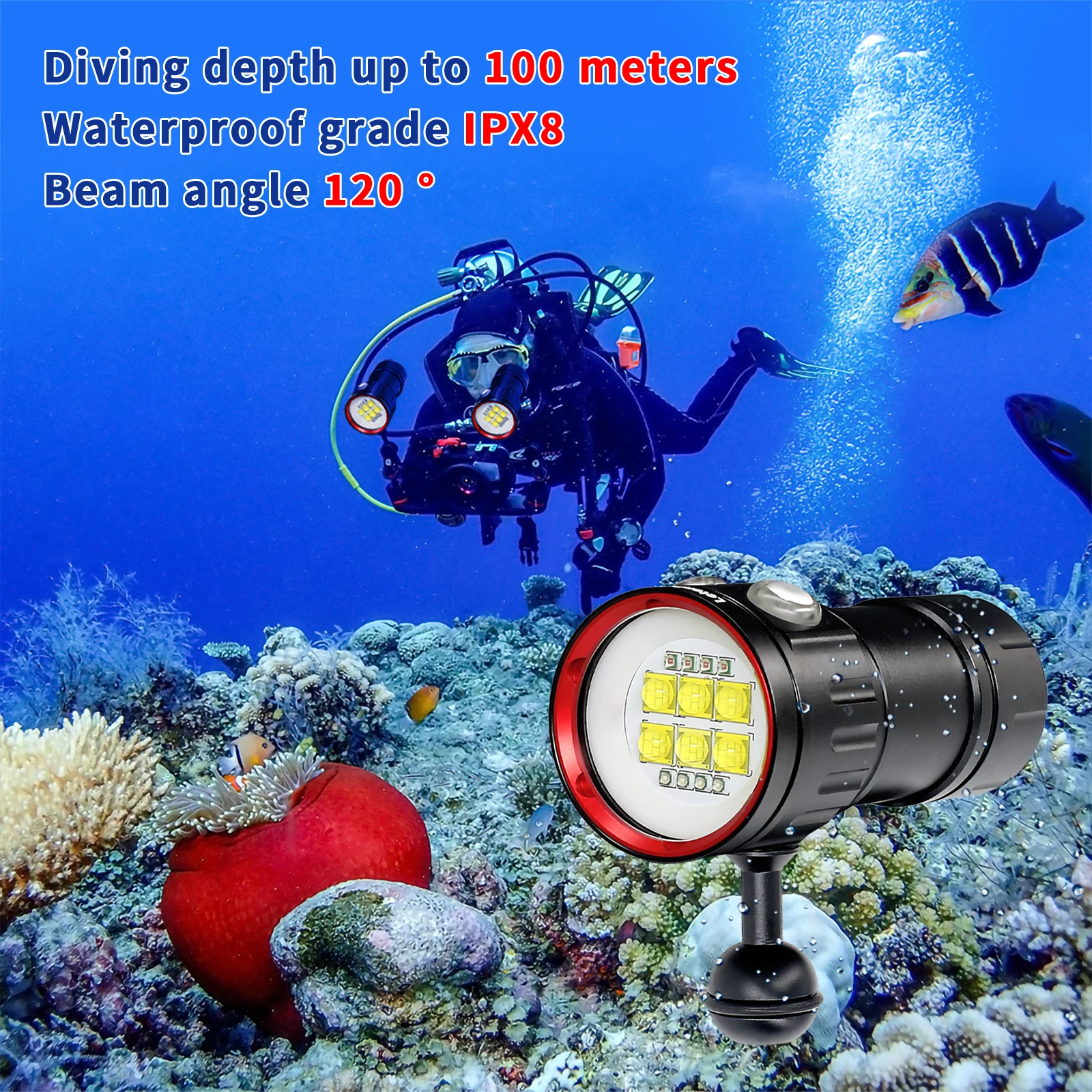 Professional Underwater 27 LED Photography Light Highlight Lamp 22800Lumens Diving Flashlight 100M Waterproof Video Camera torch
