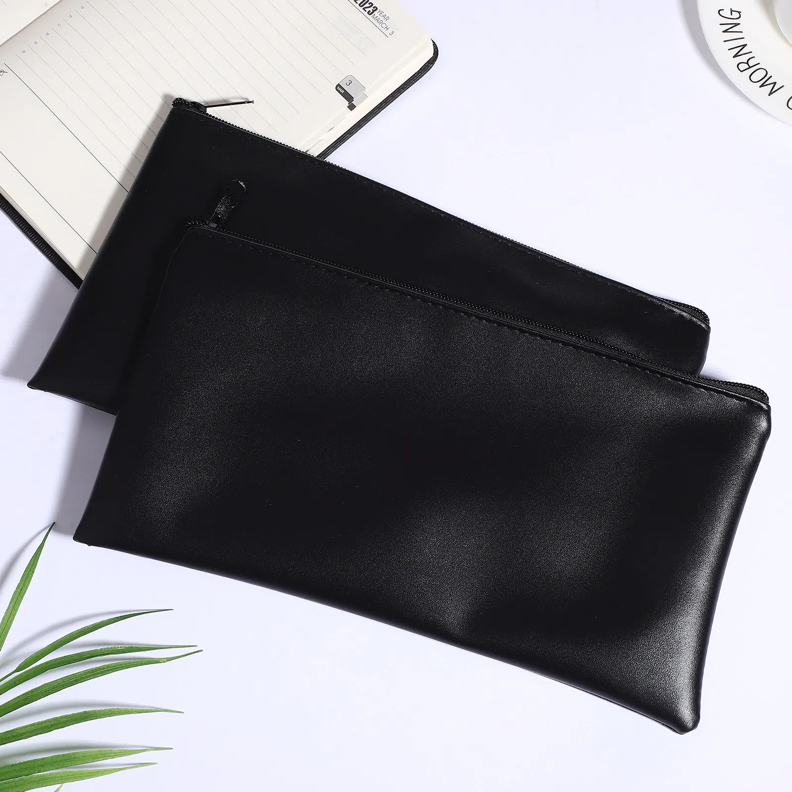 

2Pcs Cash Bag PU Money Pouch with Heavy Duty Zipper for Travel Shopping Family Gift Receipts Coins Wallet Purse