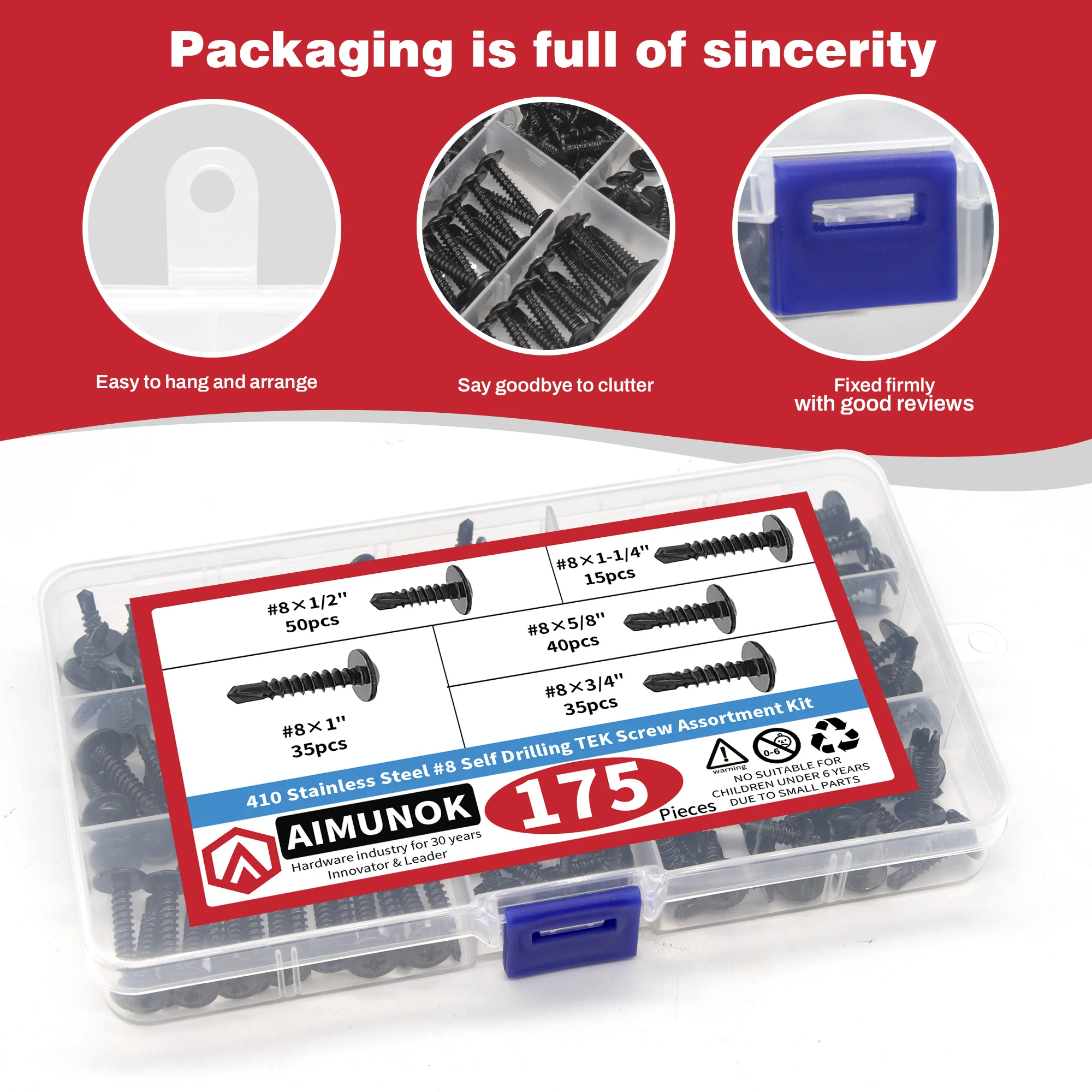 Set di viti TEK autoperforanti in acciaio inossidabile 175 pezzi 410 - Nero e argento, antiruggine, per riparazione di mobili/apparecchi elettrodomestici e fai da te