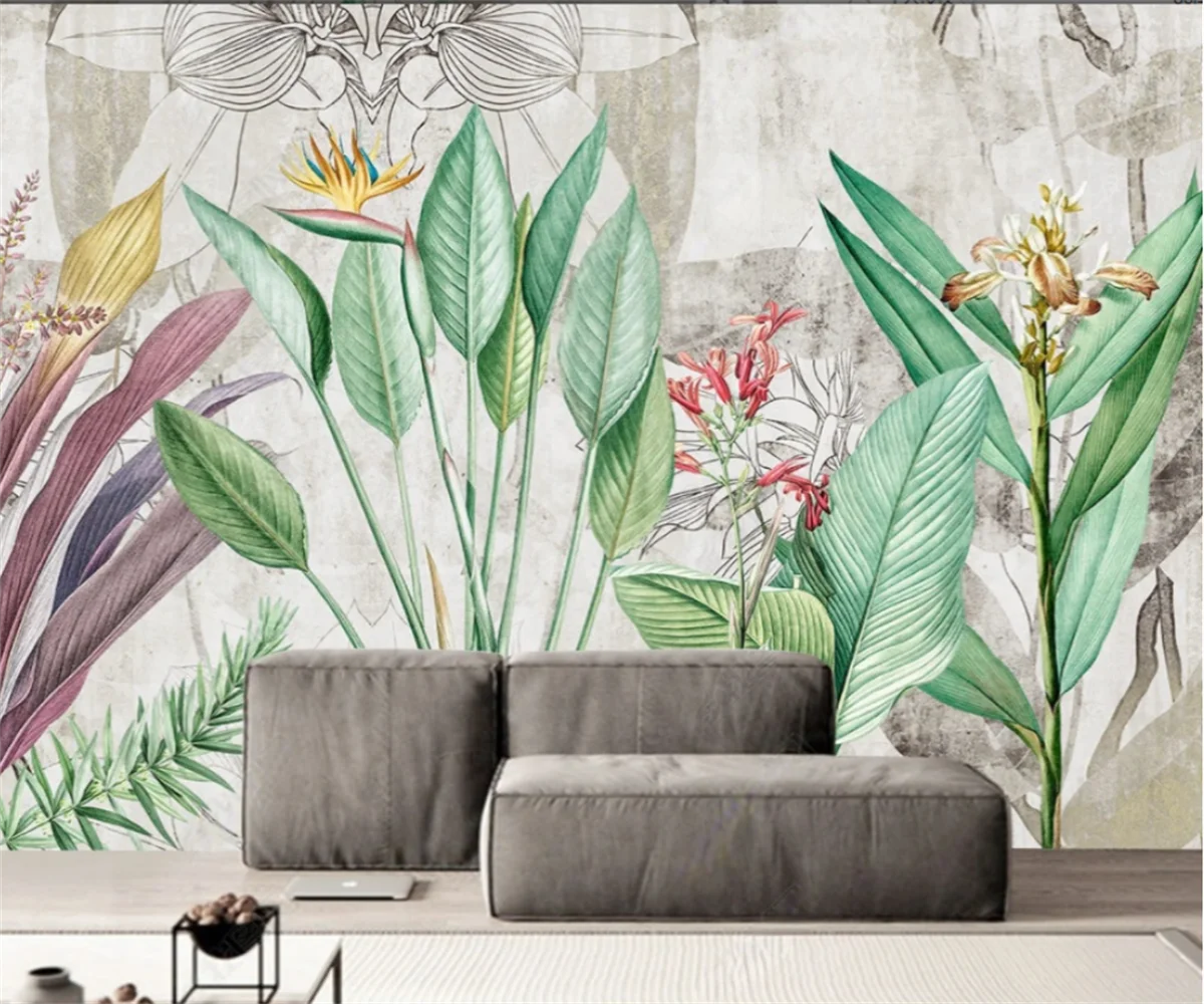 Custom mural of any size hand-painted banana leaf rainforest plant wallpaper, self-adhesive, multiple materials available murals