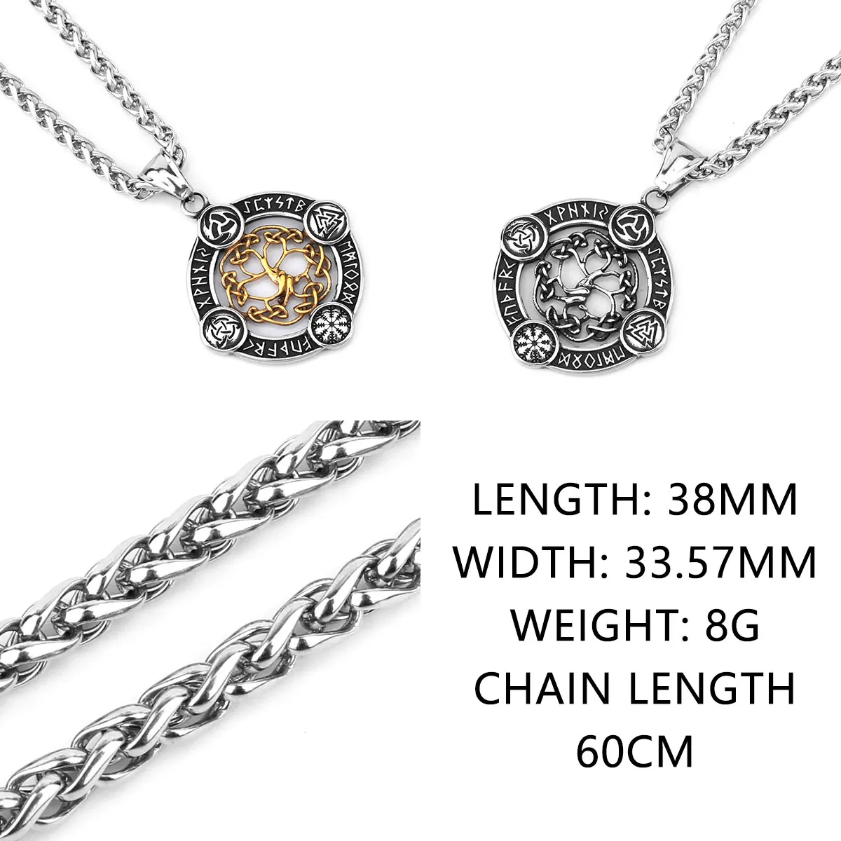 Stainless Steel Vikings Tree of Life Runes Necklace Men\'s Vintage Valknut Amulet Pendant Necklace Fashion Male Jewelry Wholesale