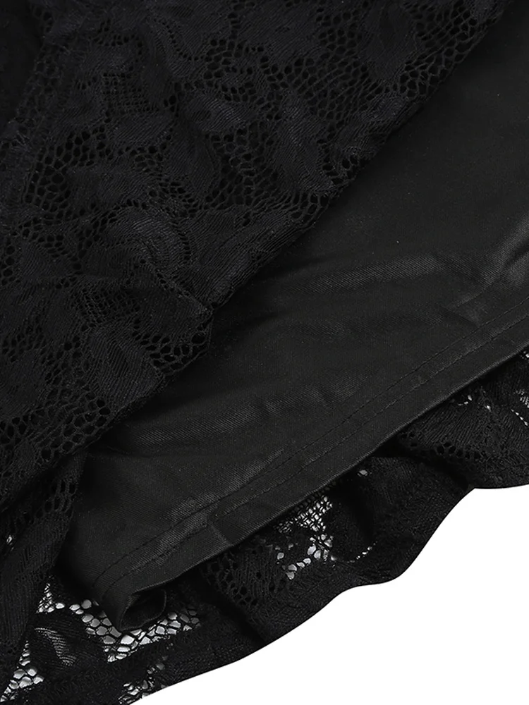 Tonval V-Neck Cap Sleeve Black Lace Elegant Dresses Women Vintage Style Clothes Formal Occasion Pleated Swing Dress