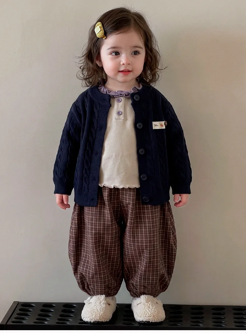 Fall Set Little Girl Sweater Cardigan Stylish Pumpkin Pants Long Sleeve T Shirt Three Piece Set 1 Baby Girl Clothes