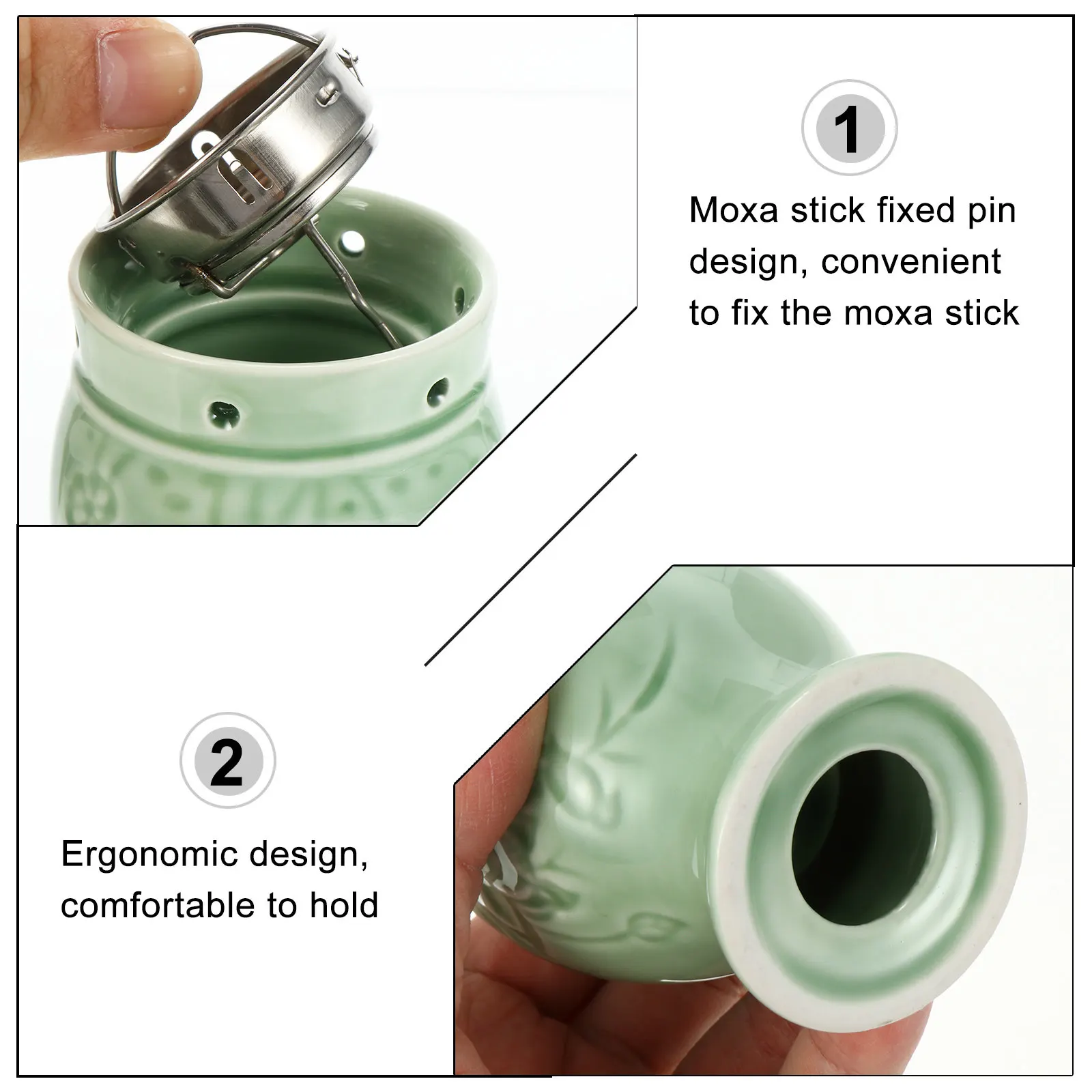 1Pcs Porcelain Moxibustion Box Ergonomic Comfort Grip Non-Scalding Lightweight Portable Moxa Stick Burner Easy Clean Pull-Out
