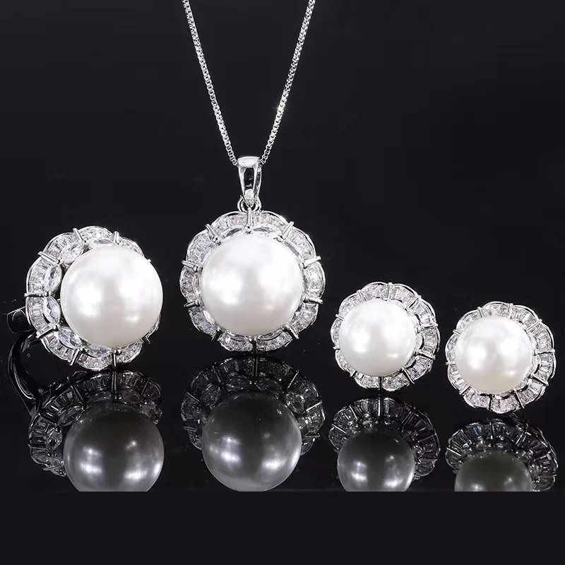 

EYER Fine Jewelry CZ Zirconia Natural Pearl Necklace Sets Fresh Water Pearl Necklace Earrings Ring Sets For Women Presents 2022