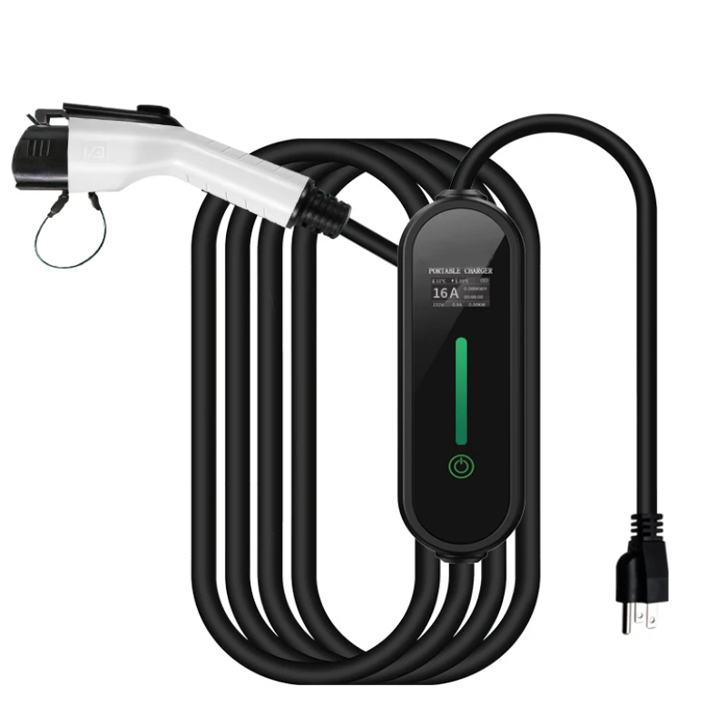 Portable Ev Charging Station 1.92 KW Portable Smart 1.3 Inch LED Light SAEJ1772 120V 8A 10A 13A 16A AC Ev Charger Type1 EVSE