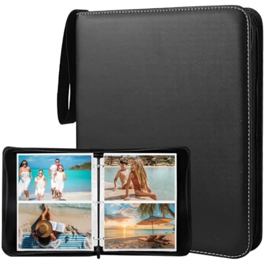 

Photo Album 5x7 200 Pockets, Zip Photos Binder Album with 50Pcs Double Sided Pocket Sleeves, PU Leather Pictures Albums Folder,