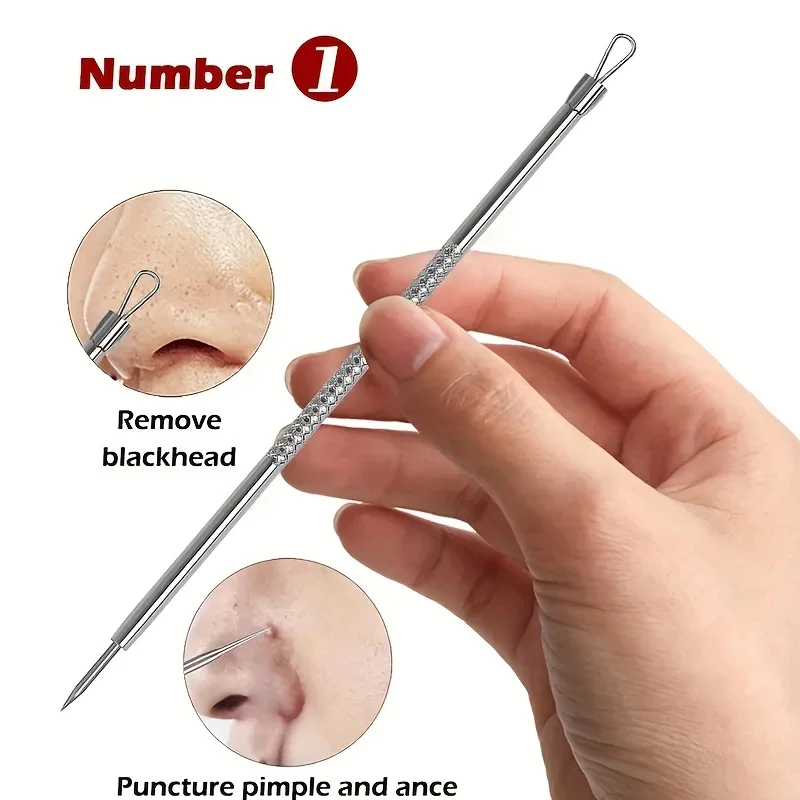 Estrattore di comedoni per punti neri da 5 pezzi, kit di pinzette per punti neri curvi, kit di strumenti professionali per imperfezioni di brufoli in acciaio inossidabile