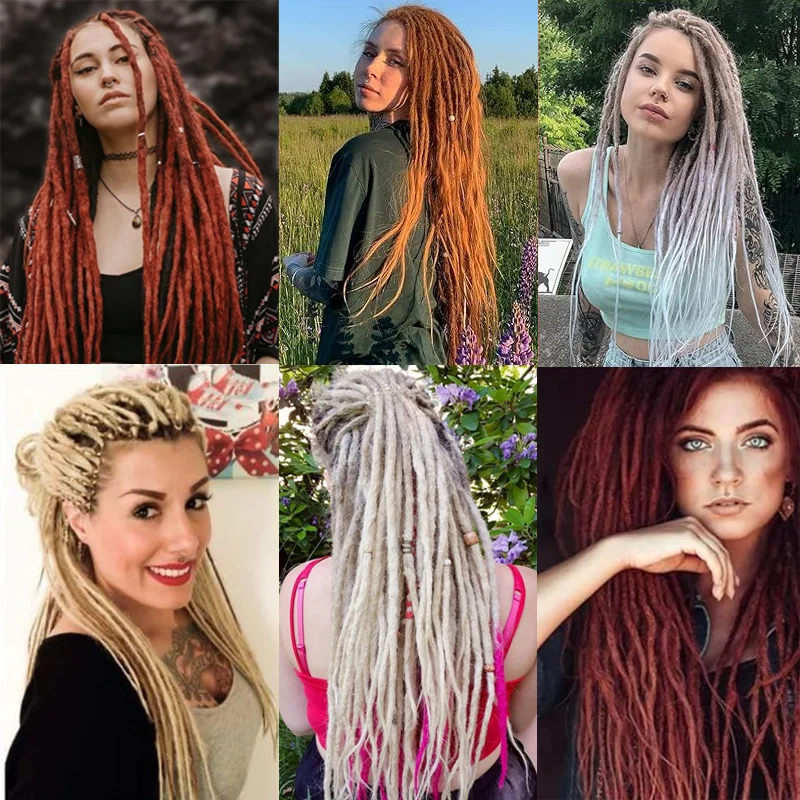 24-дюймовые наращивания дредов, 10 прядей, вязанные крючком волосы в стиле бохо, синтетические односторонние волосы в стиле хиппи для женщин и мужчин