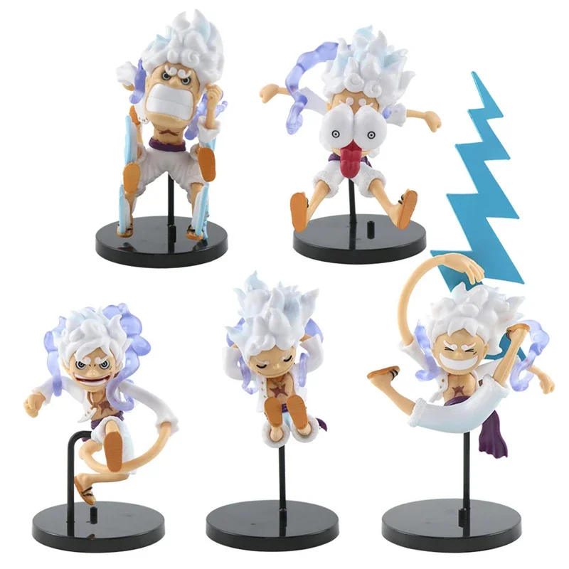 Lot de 5 figurines d'action One Piece Luffy Nika Gear 5, figurine anime Luffy le Dieu du Soleil, modèle PVC, cadeaux, ornement de bureau, jouet de collection