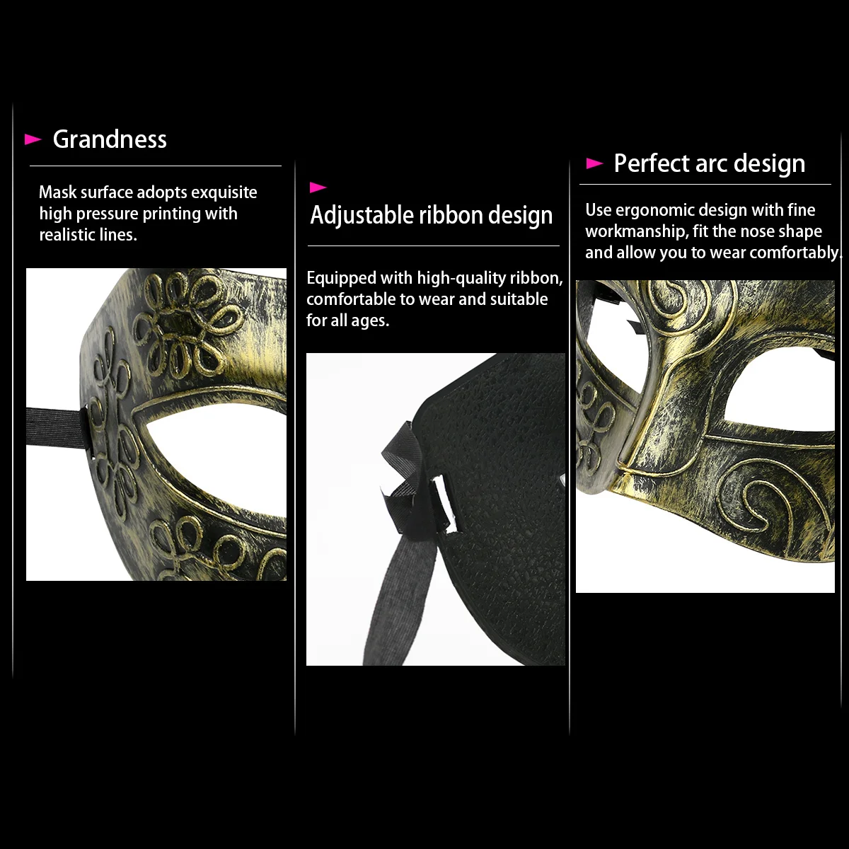 Tinksky Golden Masquerade Face Mask for Men Roman Fighter Style Durable Hard Plastic Halloween Costume Accessory