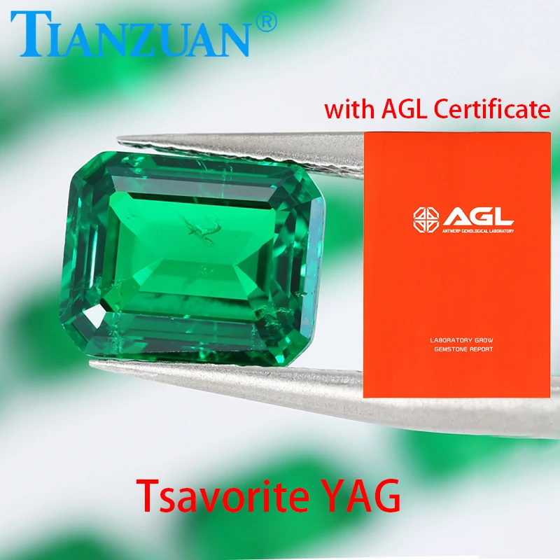 

Lab-grown Yttrium Aluminum Garnet Emerald Cut Synthetic Tsavorite color YAG Loose Stone for Jewelry Making with AGL certificate