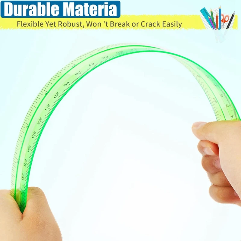 12 Inch Plastic Rulers, 32 PCS Transparent Assorted Color Metric Bulk Rulers With Inches Centimeters Millimeter.