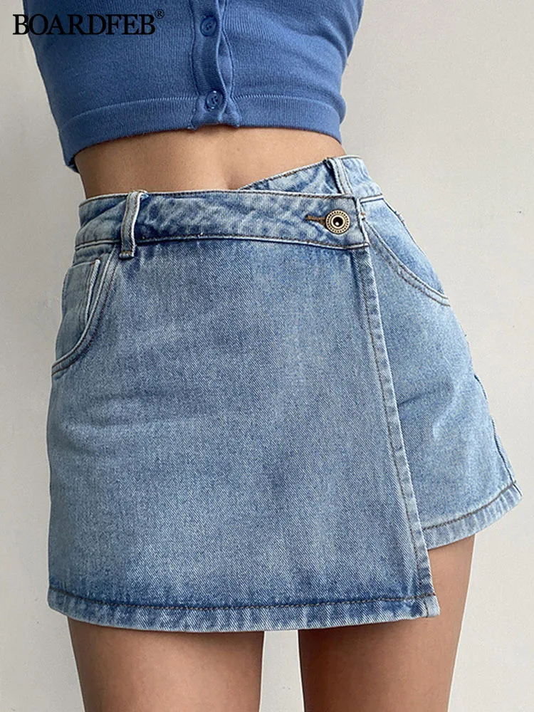 

Denim Skirt Shorts Women Y2K Casual Summer Solid High Waist Shorts Asymmetrical A-Line Female Streetwear Jean Mini Skirts