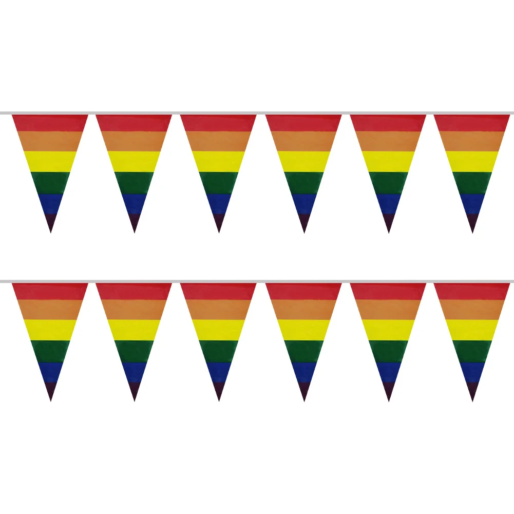 5/10M Gay Pride Banner Polyester 10/20 Flags Triangle Pride Flag Colorful Stripes Progress Rainbow Pride Flag for Indoor/Outdoor