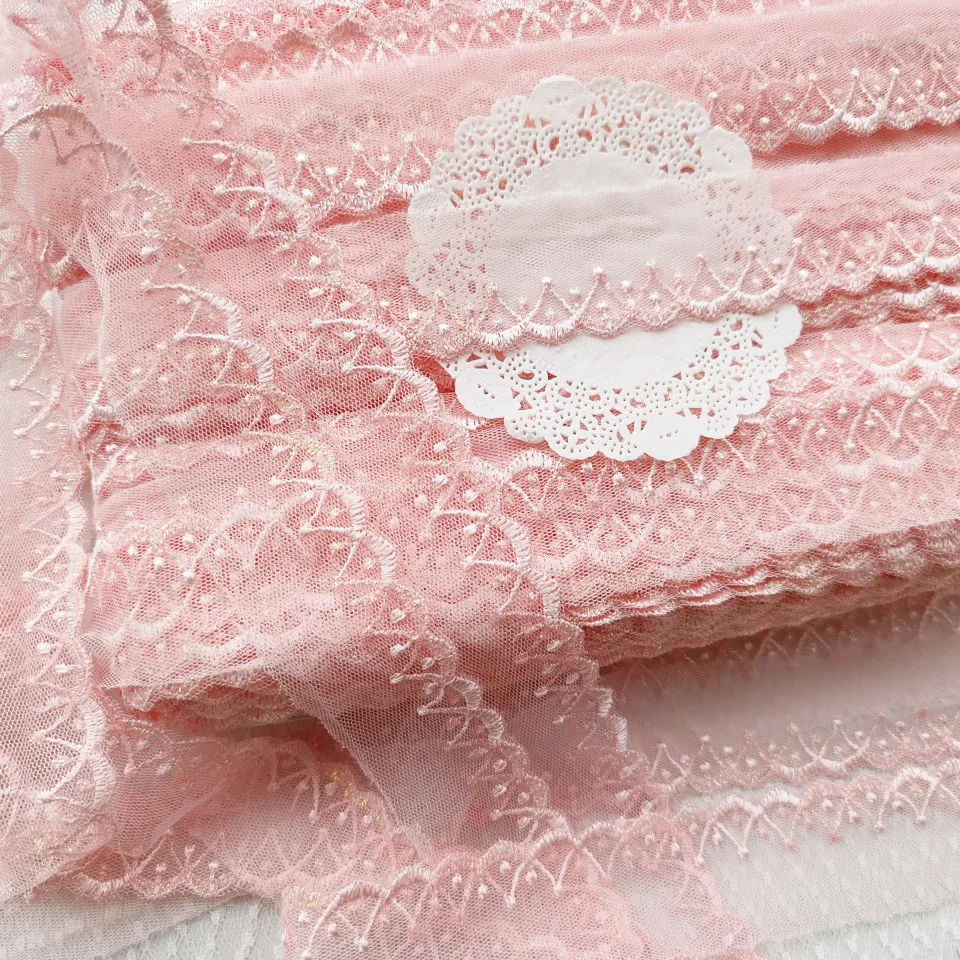 5Yards 3cm Soft Mesh Pink Thread Polyester Fabric Venise Lace Trim Embroidery Sewing Crafts Doll Material Lace Edge