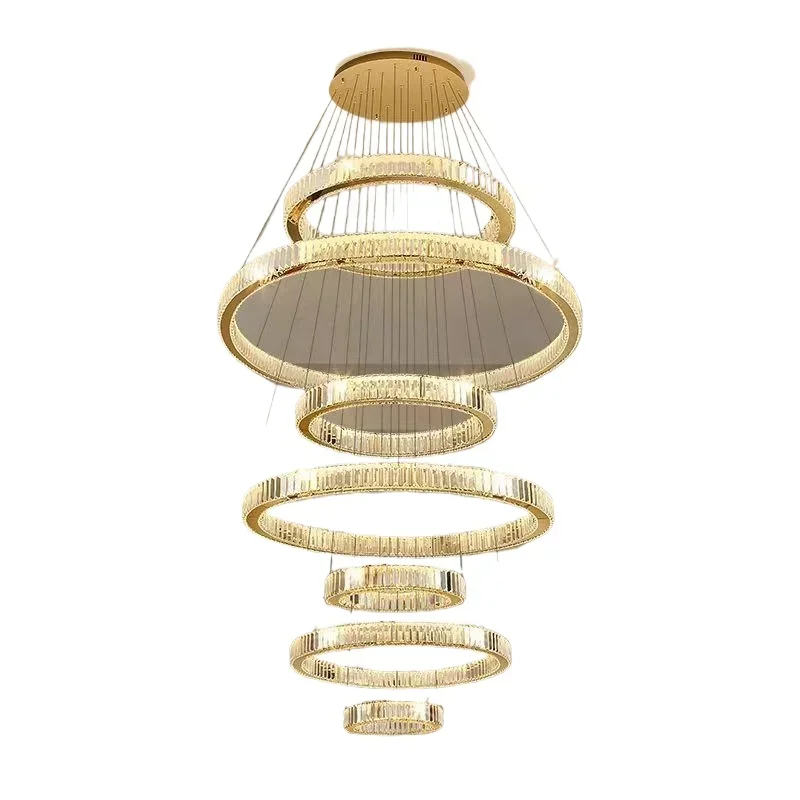 

Empty chandelier living room villa building middle floor empty lobby staircase crystal chandelier