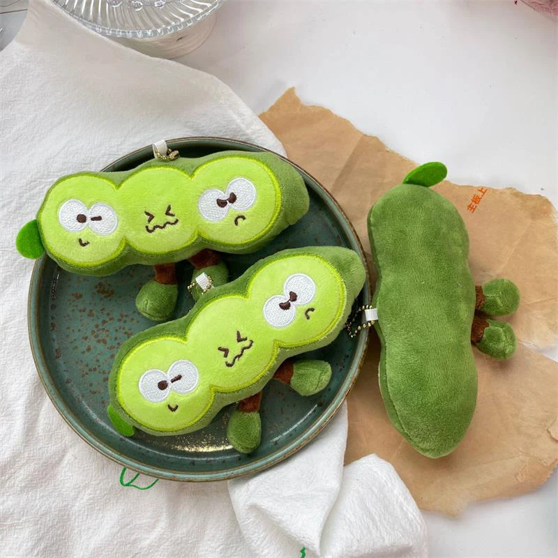 ตลกน่ารัก Pea Pods ของเล่นตุ๊กตาพวงกุญแจกระเป๋าจี้ตุ๊กตายัดไส้ตุ๊กตากระเป๋าเป้สะพายหลังแขวนเครื่องประดับคู่อุปกรณ์เสริมเด็กของขวัญ