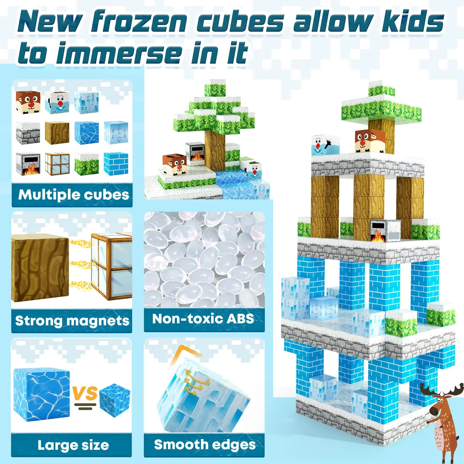 Magnetic Blocks-Build Mine Magnet World Frozen Edtion,Toys for Girls Age 3+ Princess Castle STEM Sensory Kids Games for Gifts