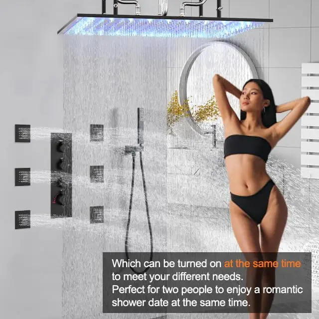 Large 20 X 40 Inch Luxury Polished Brass Bathroom Shower System Rain Thermostatic Faucets Massage Wall Mount Concealed Shower