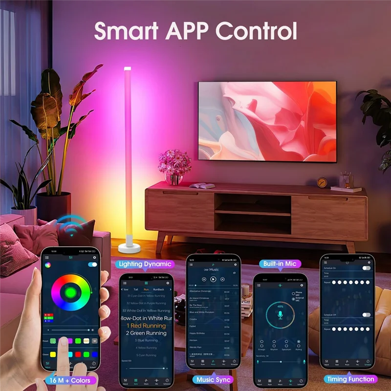 

Светодиодный угловой торшер AAAN-RGB с цветами 16 м и световыми сценами более 200, для гостиной, игровой комнаты