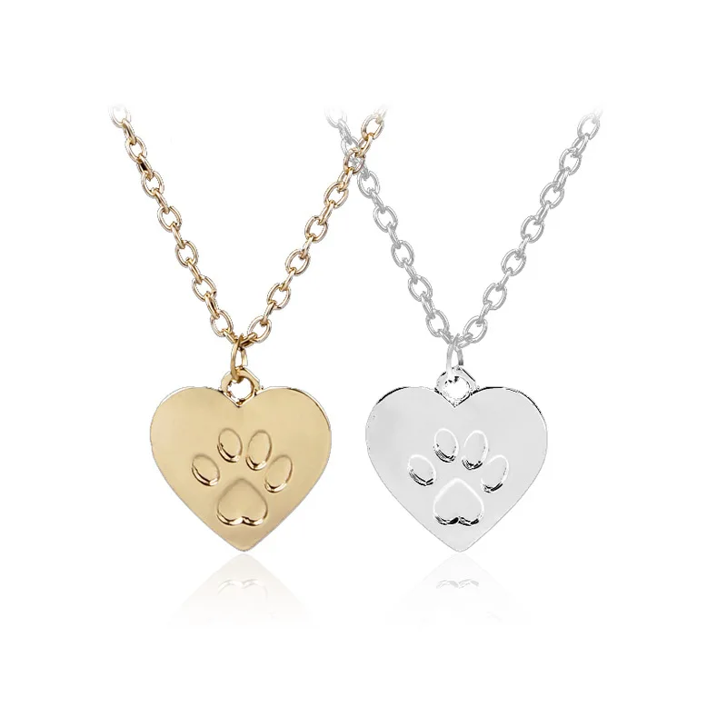 Heart Paw Footprint Necklaces Cute Animal Dog Cat Love Heart Pendant Necklace For Women Girls Jewelry Necklace