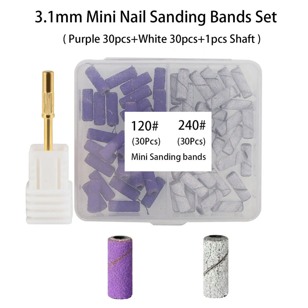 60Pc 3.1mm Mini Nail Sanding Bands With Metal Shaft Set Nail Gel Remove Tools Kit Cutter Dril Bit Mini Sand Bands Nail Drill Bit