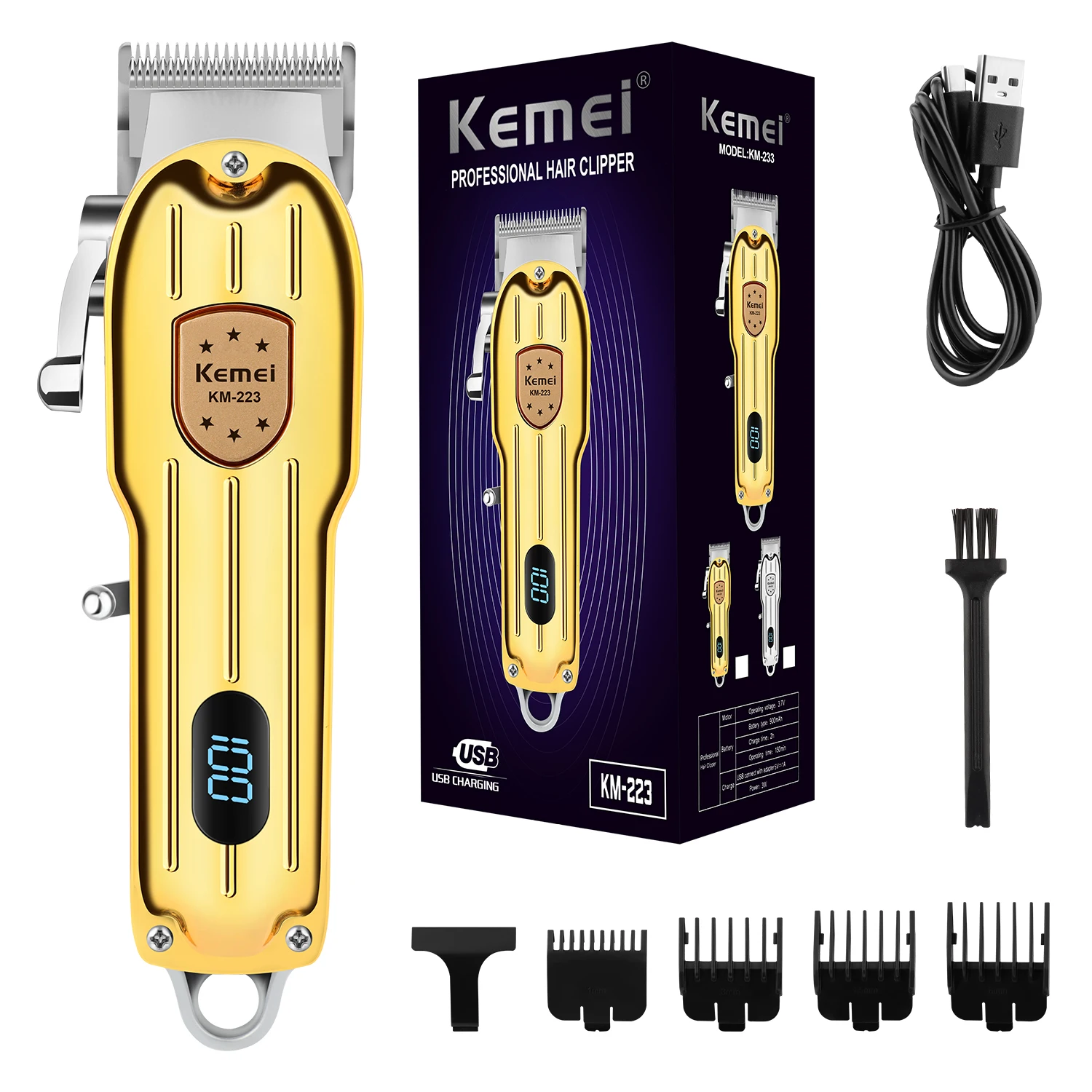 

KEMEI Professional Men's Hair Clippers Zero Gapped Gold Cordless Hair Trimmer Professional Haircut for Men Rechargeable km-223