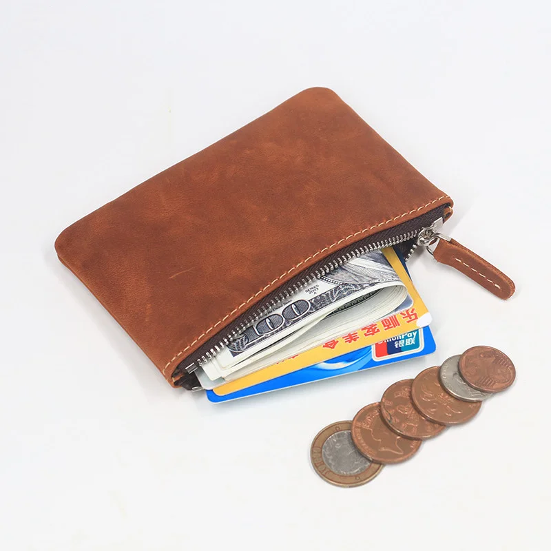 100% Genuine Leather Wallet For Men Male Vintage Mens Crazy Horse Cowhide Short Slim Small Zipper Wallets Coin Purse Card Holder