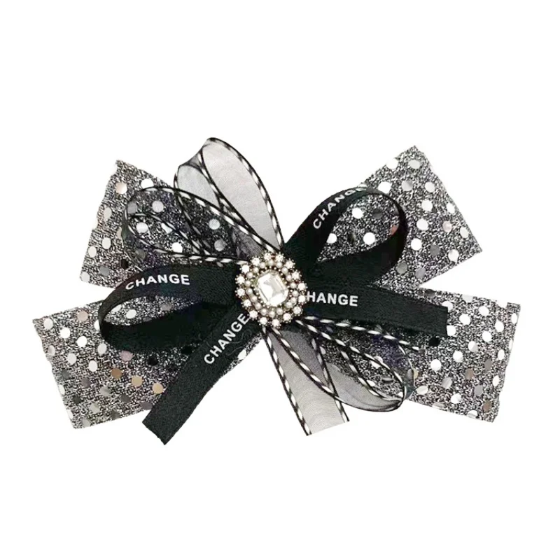 Korea Hair Accessories Headdress Spring Fabric Bow Clip for Women Shiny Rhinestones Studded Flower Jewelry Barette Cheveux Femme