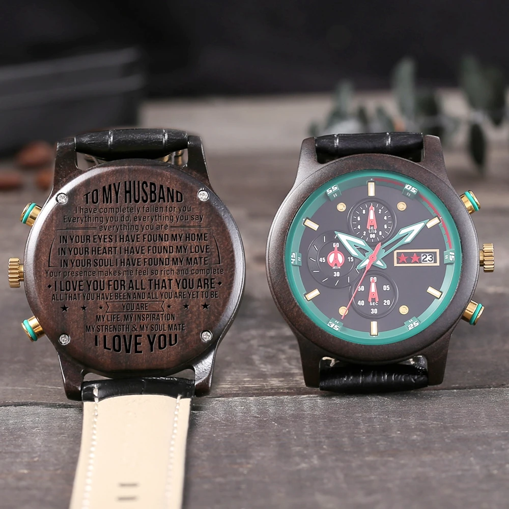 

TO MY Man Personal Custom Leather Watch GiftS Personalized Men Wood Wristwatch 30m Waterproof Business Leisure Gifts