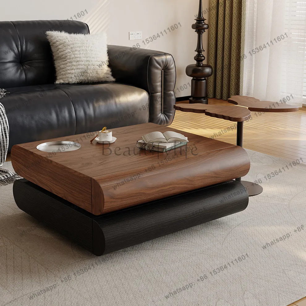 Medieval style modern special-shaped rotating storage coffee table wabi sandy wind creative designer coffee table