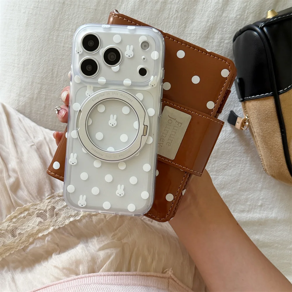 Fashion Polka Dot miffy Magnetic For Magsafe Phone Case For iPhone 17 16 15 Pro Max Wireless Charging IMD Soft Shockproof Cover