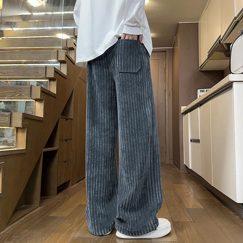 Autumn Casual Pants Men Fashion Retro Black Straight Wide Leg Pants Men Streetwear Loose Striped Pants Mens Vintage Trousers