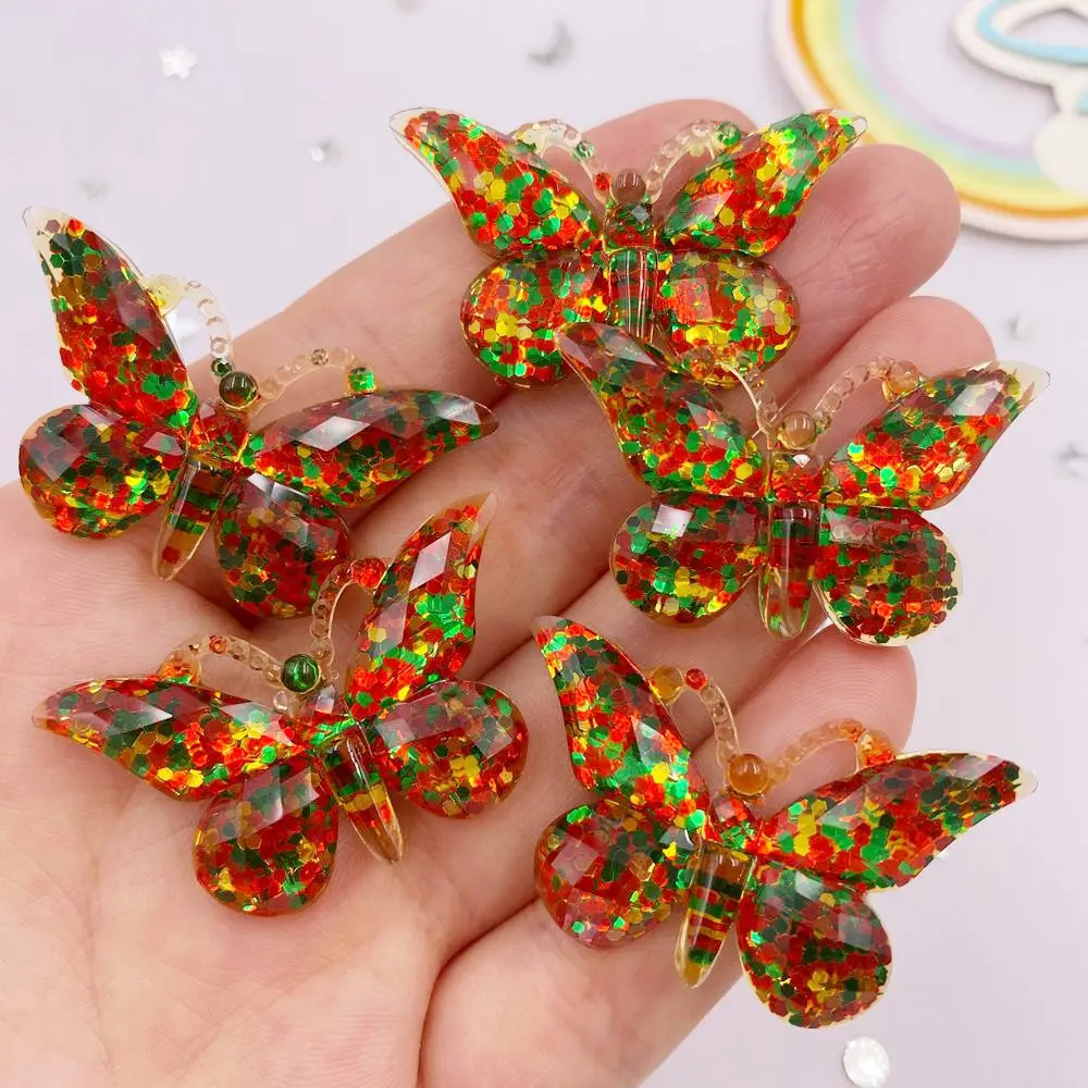 10pcs Resin Bling Colorful Glitter Paillette Butterflies Flatback Rhinestone Ornaments DIY  Wedding Applique Craft  Accessories